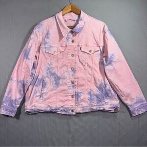 Levis Denim Jacket Womens 2X Pink Purple Tie Dye Trucker Jean Coat Button